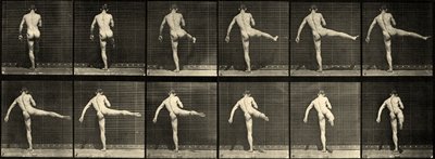 Dançarina de balé masculina nua, primeira ação de balé, levantando perna direita (placa 369) c.1887 de Eadweard Muybridge